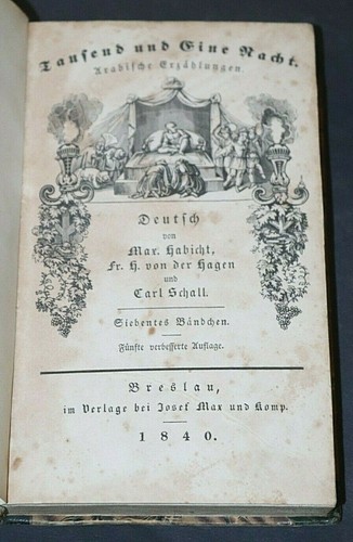 MILLE E UNA NOTTE, RACCONTI ARABI,15 SEMIVOLTI IN PELLE, BRESLAVIA, 1840, RARO - Foto 4 di 6
