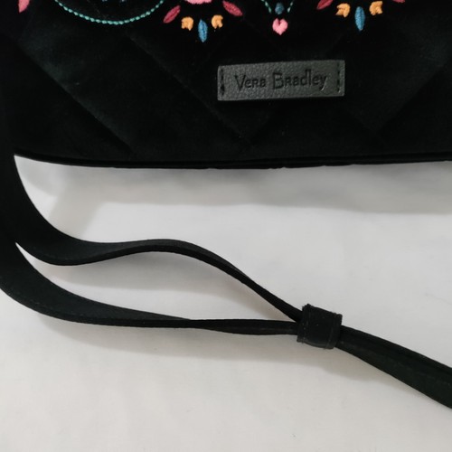 Designer Vera Bradley Frannie Crescent Crossbody Bag purse Black Velvet floral - Picture 12 of 13