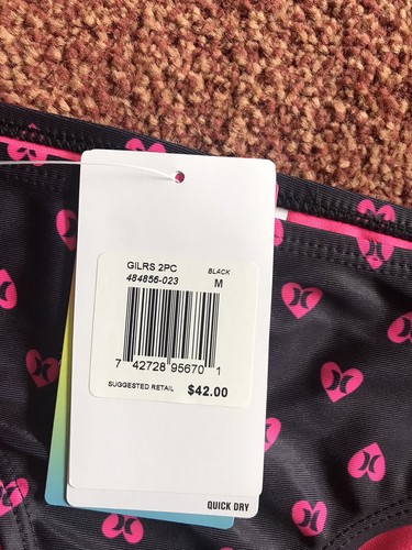 Hurley Two-Piece Black Pink Swim Set, Girl's Size M (8-10) NWT - Picture 9 of 9
