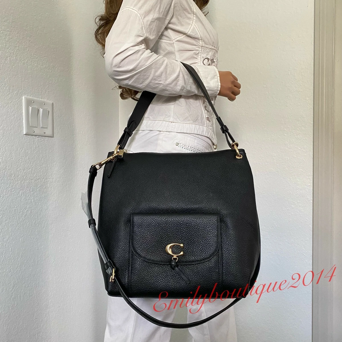 NWT Coach 1321 Remi Hobo Pebble Leather Black Shoulder Bag Crossbody