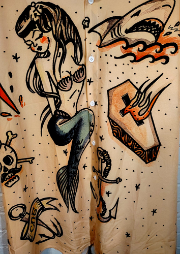 Hardaddy Men's Hawaiian Shirt Mermaids Flaming Coffins Skulls Size XL Retro - Picture 2 of 8