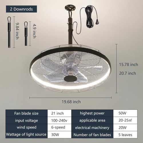 Waterproof Outdoor Ceiling Fan Light - 20'' with Remote Control & 3 Light Colors - Picture 4 of 9