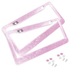 2 Pink Bling Glitter Crystal Rhinestone License Plate Frame Car Auto 2 Pink Bling Glitter Crystal Rhinestone License Plate Frame Car Auto