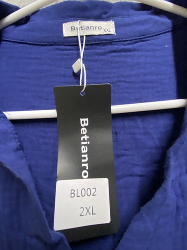 Betianro Shirt Womens 2XL Blue Collared V Neck Long Sleeve Blouse - Picture 3 of 7