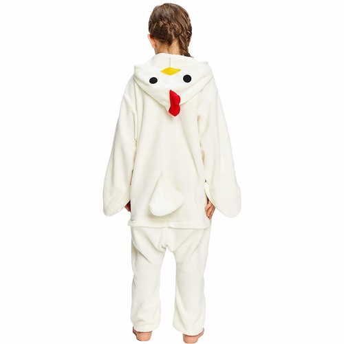 Kids White Chicken Costumes Unisex One-piece Pajamas Halloween Cosplay Sleepwear - Picture 2 of 14