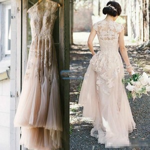 Vintage Blush Tulle Wedding Dresses Cap Sleeve Liques Lace Bridal Image Is Loading Vintage Blush Tulle Wedding Dresses Cap Sleeve Liques
