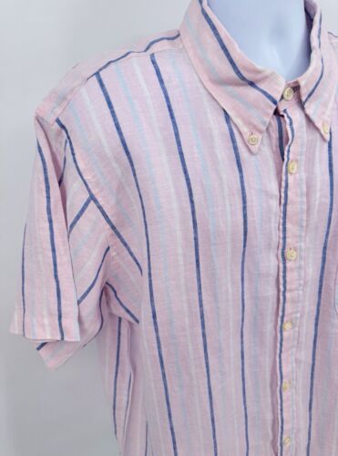 NWT Brooks Brothers Men's XL 100% Linen Regent Fit Shirt Pink Striped Button S/S - Picture 3 of 6