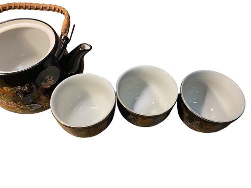 Vintage 1979 Satsuma Peacock 5-Piece Tea Set Peacocks Black/Gold - Picture 5 of 5