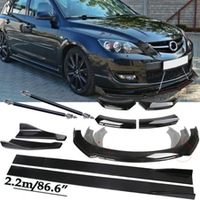 For Mazda 3 Hatchback Front Bumper Lip Spoiler Side+Skirts Rear+Glossy Black