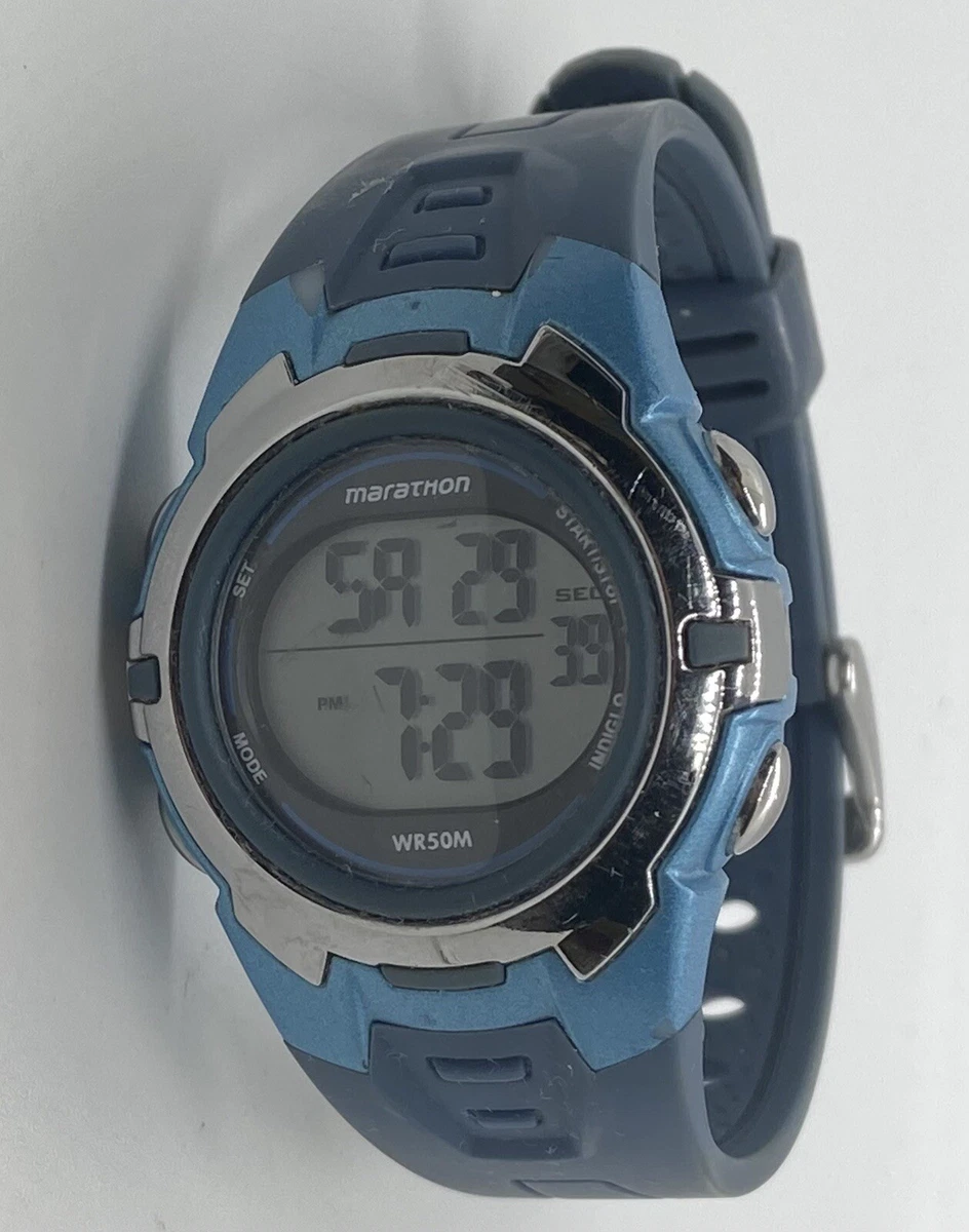 Marathon By Timex Ladies Watch New Battery Indiglo Backlight WR50M Day Date Blue
