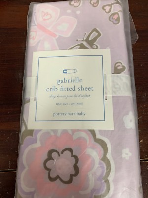 Pottery Barn Kids Gabrielle Crib Fitted Sheet Lavender Flowers