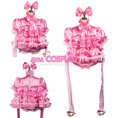 Lockable baby pink Sissy boy Maid Satin long Dress CD/TV Tailor-Made Lockable baby pink Sissy boy Maid Satin long Dress CD/TV Tailor-Made