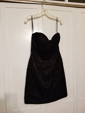Mori Lee by Madeline Gardner Strapless Dress Size 10 Black Lace Peplum Cocktail 