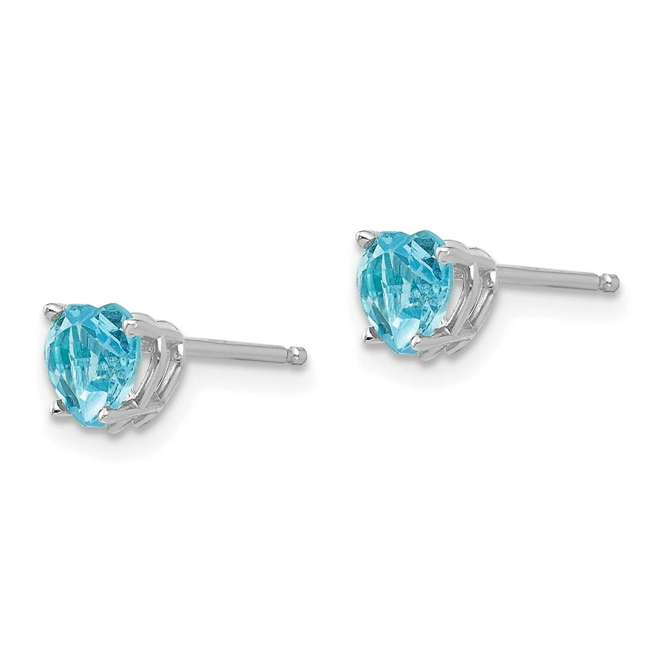 14k White Gold 5mm Heart Blue Topaz Earrings - Image 2 of 3