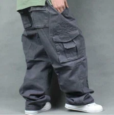 Men's Baggy Loose Casual Overalls Cargo work Cotton Pants Trousers Plus 36-50in.