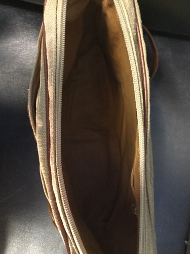 Vintage Cristian Braided Leather Shoulder Bag Canvas Brown Tan Boho Chic Italy - Foto 7 di 9