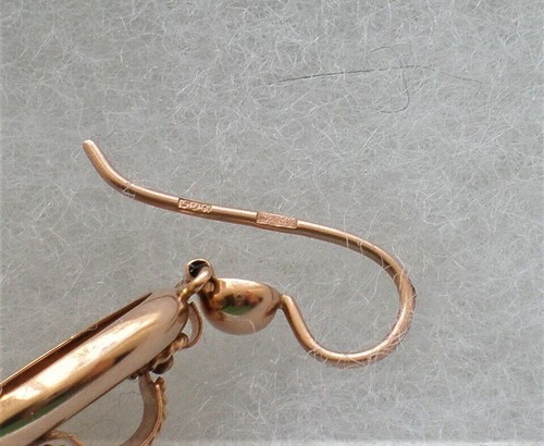 Vintage Russian Soviet USSR Solid 14K 583 Rose Pink Gold 3D Dangle Drop EARRINGS - Picture 8 of 9
