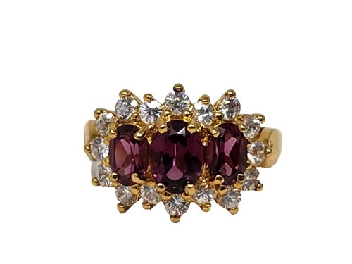 Orissa Rhodolite Garnet & Clear CZ Ring Gold Vermeil over 925 Sterling Size 6.5 - Picture 15 of 15