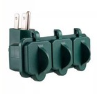 PHILIPS 3 Outlet Weatherproof Grounded Adapter,Indoor/Outdoor SPS1631G/37 Green