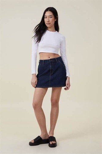 Cotton:On Women's Micro Crop Long Sleeve Top Cropped T-Shirt White Size L NEW - Picture 4 of 4
