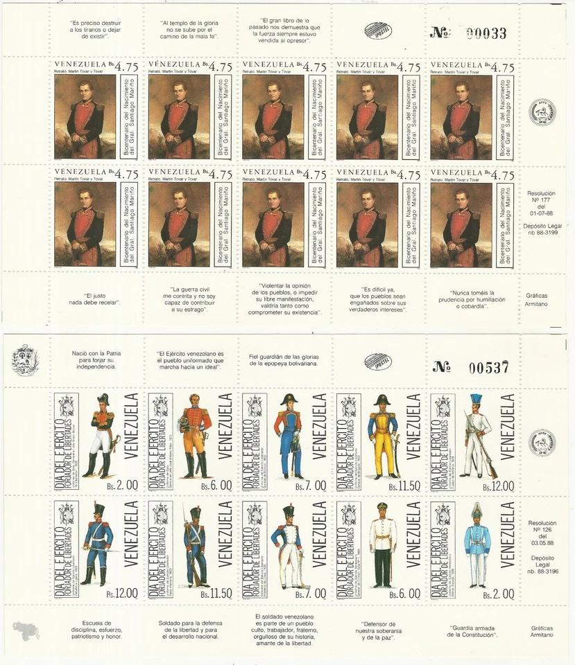 Venezuela: Juego completo de 8 diferentes en hoja de 10 + 1 S.S., VZ0699 Foto 3 de 4
