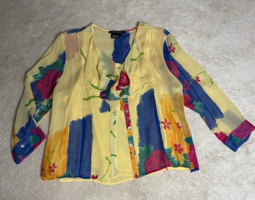 Oxygen Boutique Bluse 14 durchsichtig Aquarell mit Camisole 100 % SEIDE Rüschen vorne gebraucht, in einwandfreiem Zustand - Bild 7 von 13