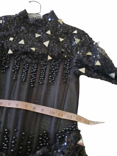 Mini Vestido Negro S/M Corsé Lentejuelas Transparentes Triángulo Espejo Piezas Bruja Caprichosa - Imagen 9 de 20