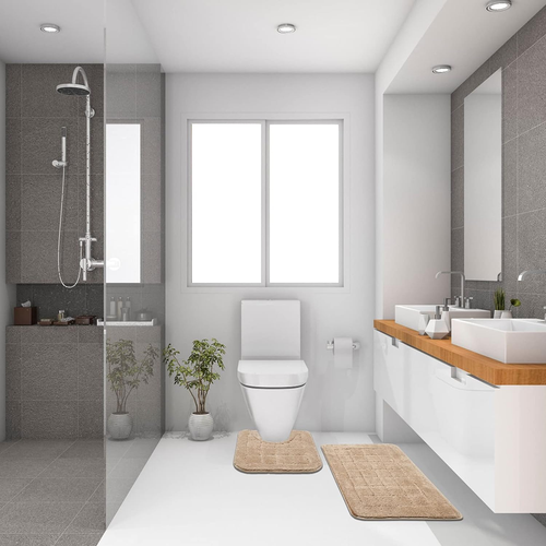 Bath Rug Set 2 Piece Beige Non Slip Bathroom Contour Rug Combo Microfiber Bath S - Picture 7 of 7