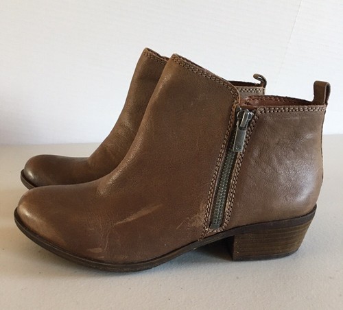 LUCKY BRAND Ankle Boots Toffee Brown Basel Double Side-Zip Booties Women’s Sz 9 - Picture 4 of 13