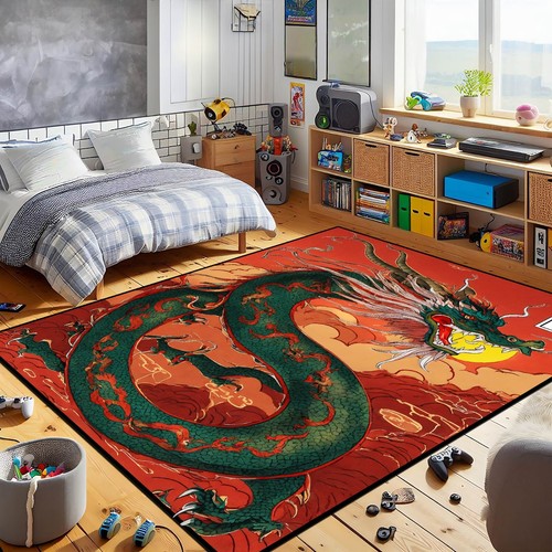 Dragon Rug, Chinese Dragon Rug, Blue Rug, Animal Rug, Animal Decor Rug, Living - Picture 4 of 6