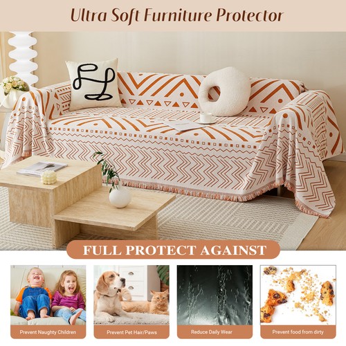 Ultra Soft Chenille Couch Cover w/Tassel Reversible Sofa Blanket Cover Protector - Picture 9 of 26