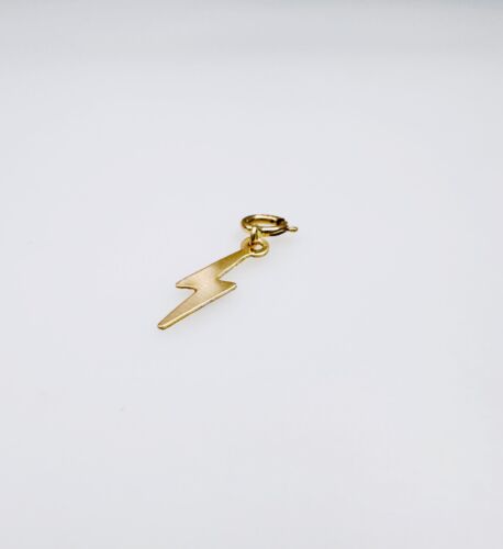 14K Solid Yellow Gold Small Lightning Bolt Charm Pendant w/Spring Clasp, .75" - Picture 4 of 9
