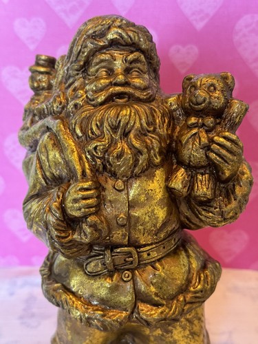 Antique Gold Tone Old World Santa Claus w/toy Sack Figure Statue 10” Christmas - Picture 7 of 8