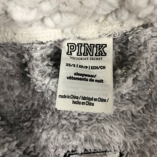 Victorias Secret Robe Women XS Gray Silver Metallic Fleece Sherpa Lined PINK - Picture 4 of 24