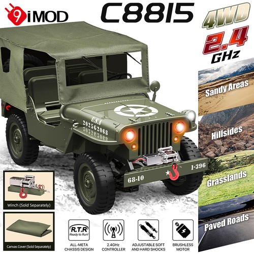 JJRC C8815 RC Jeep 2.4G 4x4 camión coche cabrestante cubierta de lona todoterreno transmisor automático - Imagen 2 de 25