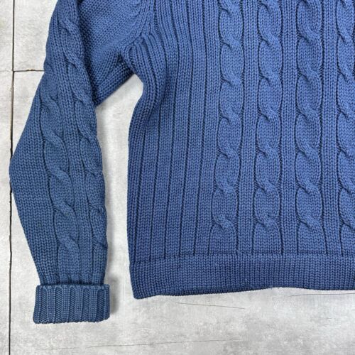 Vtg Wool Cable Knit Cardigan Macys Mens Store XL Blue Fisherman Shawl Grandpa - Picture 12 of 15