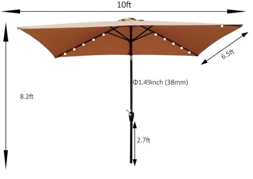 10x6.5ft Rectangular Patio Solar LED Umbrella with Crank & Push Button Tilt - Picture 2 of 6