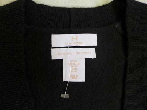 NUEVO CON ETIQUETAS H HALSTON Cárdigan Frente Abierto 100% Cachemira 2 Capas Talla XL en Negro - Imagen 7 de 20