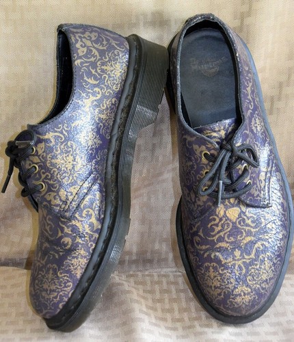 Doc Dr Martens Lace Up Oxford Baroque Crystal Purple/Gold Crinkle Leather Shoe-7 - Picture 5 of 12