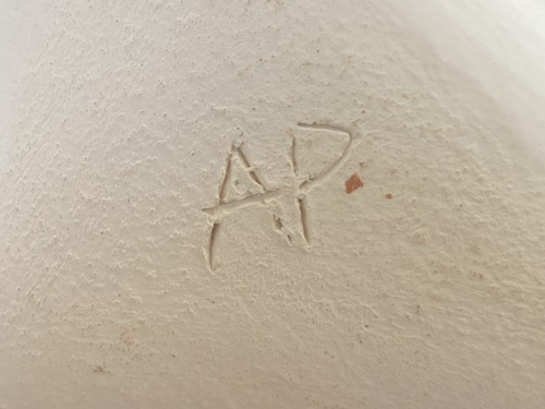 Small Vtg Matte White Art Slab Studio Pottery Weed Vase/Pot, Signed AP, 4" - Picture 8 of 9