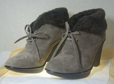 B. Makowsky Brown Nellie Size 8.5M Women's Suede Lace-up Booties Fur Trim Shoes | eBay