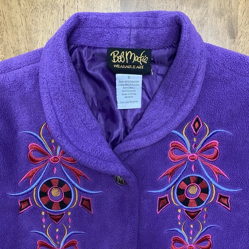 Bob Mackie fleece jacket women’s small purple wearable art boho embroidered - Picture 4 of 10