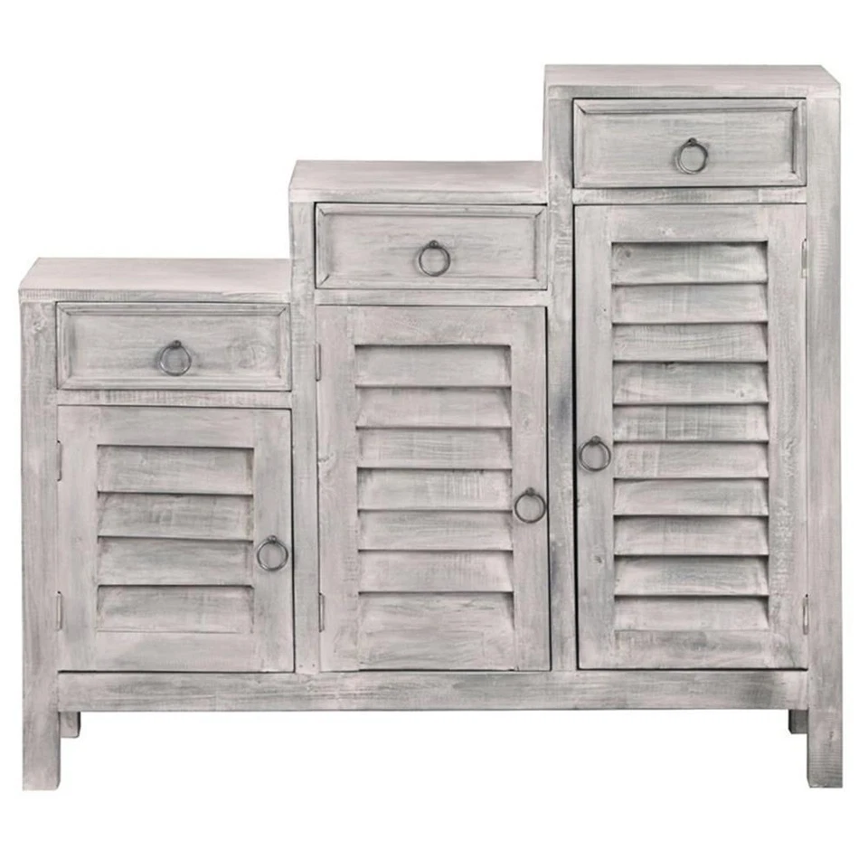 Gabinete obturador de madera Sunset Trading Cottage de 3 niveles en gris claro envejecido Foto 3 de 4
