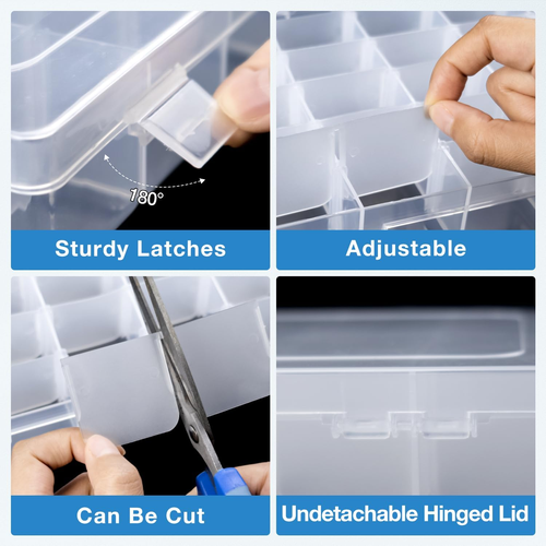 36 Grids Clear Plastic Organizer Box with Adjustable Dividers, 36 Compartment Cl - Picture 4 of 6