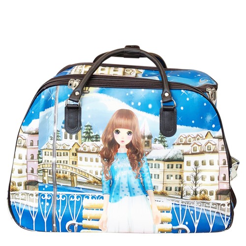 Unisex Printed Wheeled Trolley Bags Holdall Hand Luggage Weekend Handbag Bags - Picture 73 of 74