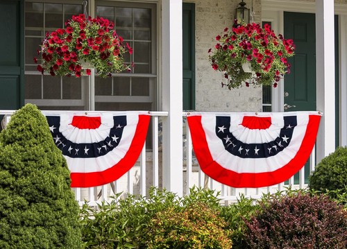 Briarwood Lane Patriotic Bunting USA 48" x 24" Pleated Banner with Grommets - Picture 2 of 4