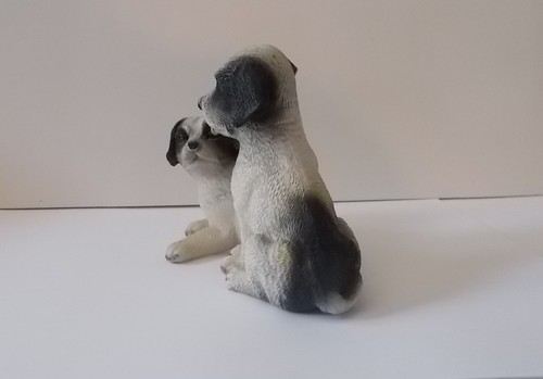 2 Terrier Type Puppies Dogs White and Black Playing Figurine - Imagen 2 de 7