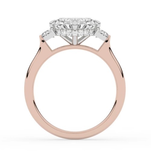 Oval Solitaire Labgrown Diamond Trilogy Ring 14k Rose Gold 2.45 Ct F VS1 - Picture 8 of 23
