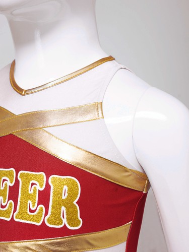 Kids Girls Cheerleading Party Dress Sleeveless Dance V-neck Performance Set - Picture 25 of 87