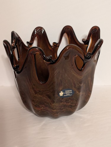 NEU mit Etikett weiß Kristall Kunst Glas Schale dunkel Handarbeit in Murano Italien - Bild 2 von 9
